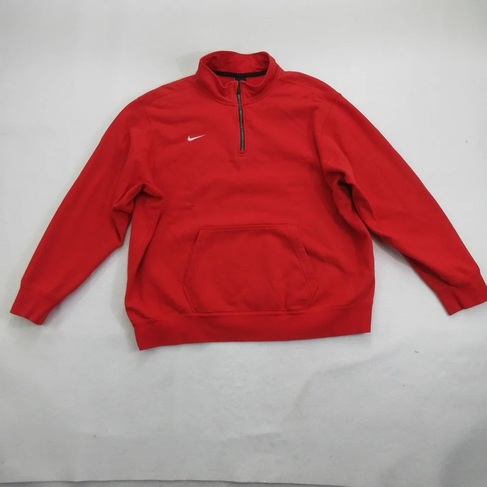 Nike Men Sweatshirt 3XL 1/4 Zip Fleece Pullover Red Pouch Pocket 598442-657